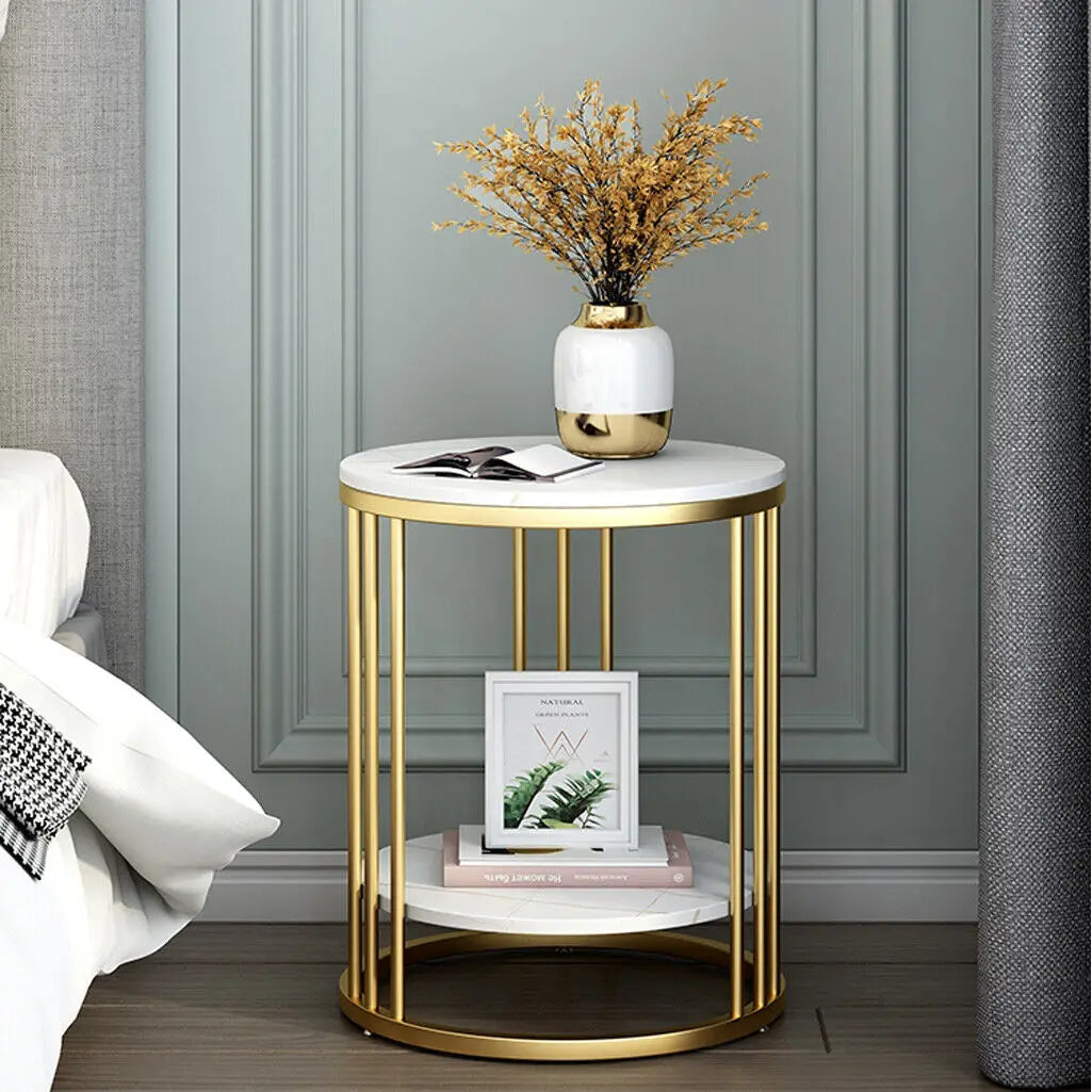 2-Tier White Marble Side Table , Coffee Table, Nightstand, Jewelry Storage