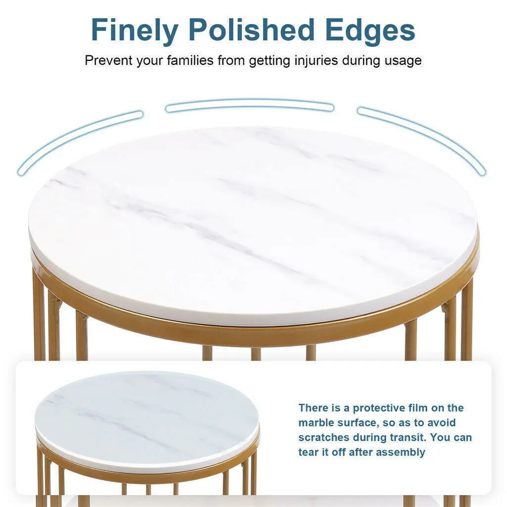 2-Tier White Marble Side Table , Coffee Table, Nightstand, Jewelry Storage