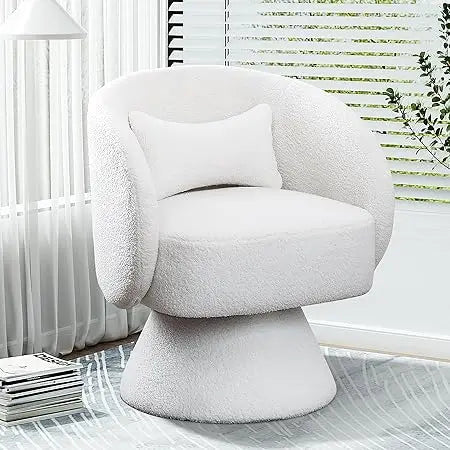 Swivel Barrel Chair, 360 Degree Modern Small Round Boucle Sherpa Swivel
