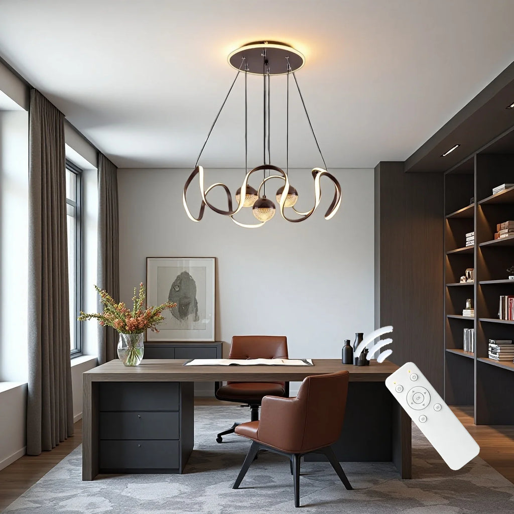 Modern LED Pendant Light with a Wavy Light Ring, Remote Control, Three Adjustable Light Colors, and Adjustable Height; Suitable for Bedrooms, Living Rooms, Above Dining Tables, and Living Rooms