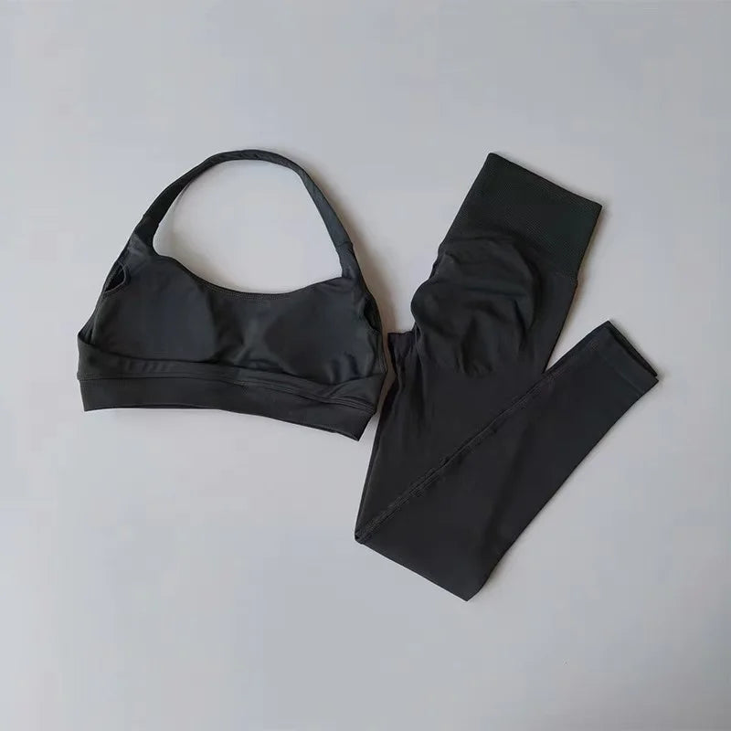 Seamless Yoga Suit Women's Beauty Back Sports Bra Lingerie Peach Buttocks Fitness High Waist Legigngs Gym Yoga Suit Pilates Set