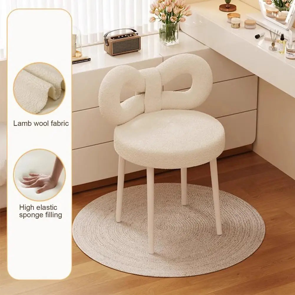 Vanity Stool with Bowknot Backrest Living Room Women/Girls Bedroom Makeup Chair