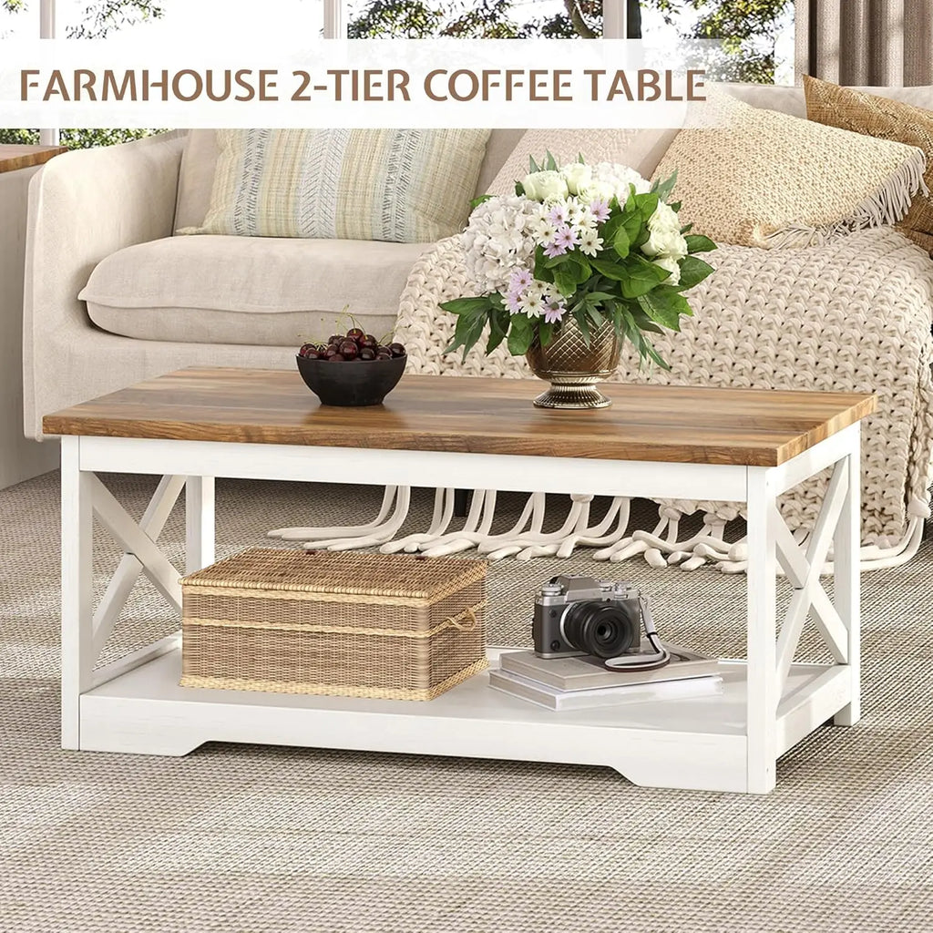3-Piece Farmhouse Living Room Table Sets, Includes 1 X Coffee Table, 2 X End Tables With Charging Station & USB Ports