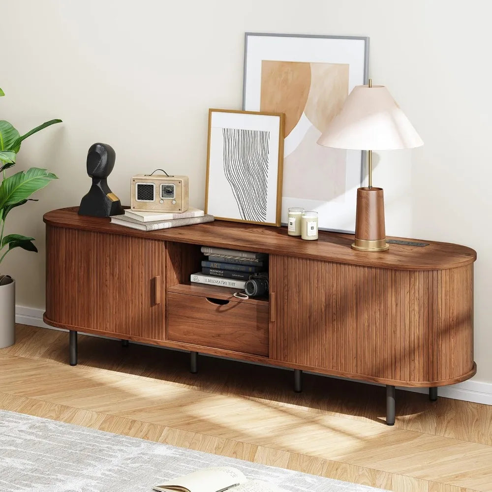 69" TV Stand with Power Outlet for TVs up to 80", with Storage and Drawer, with Adjustable Shelves