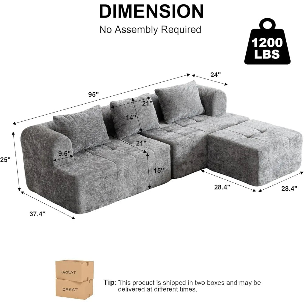 Contemporary Cloud-Inspired Modular Sectional Sofa, L-Shaped Couch with Plush Deep Seating and Ottoman