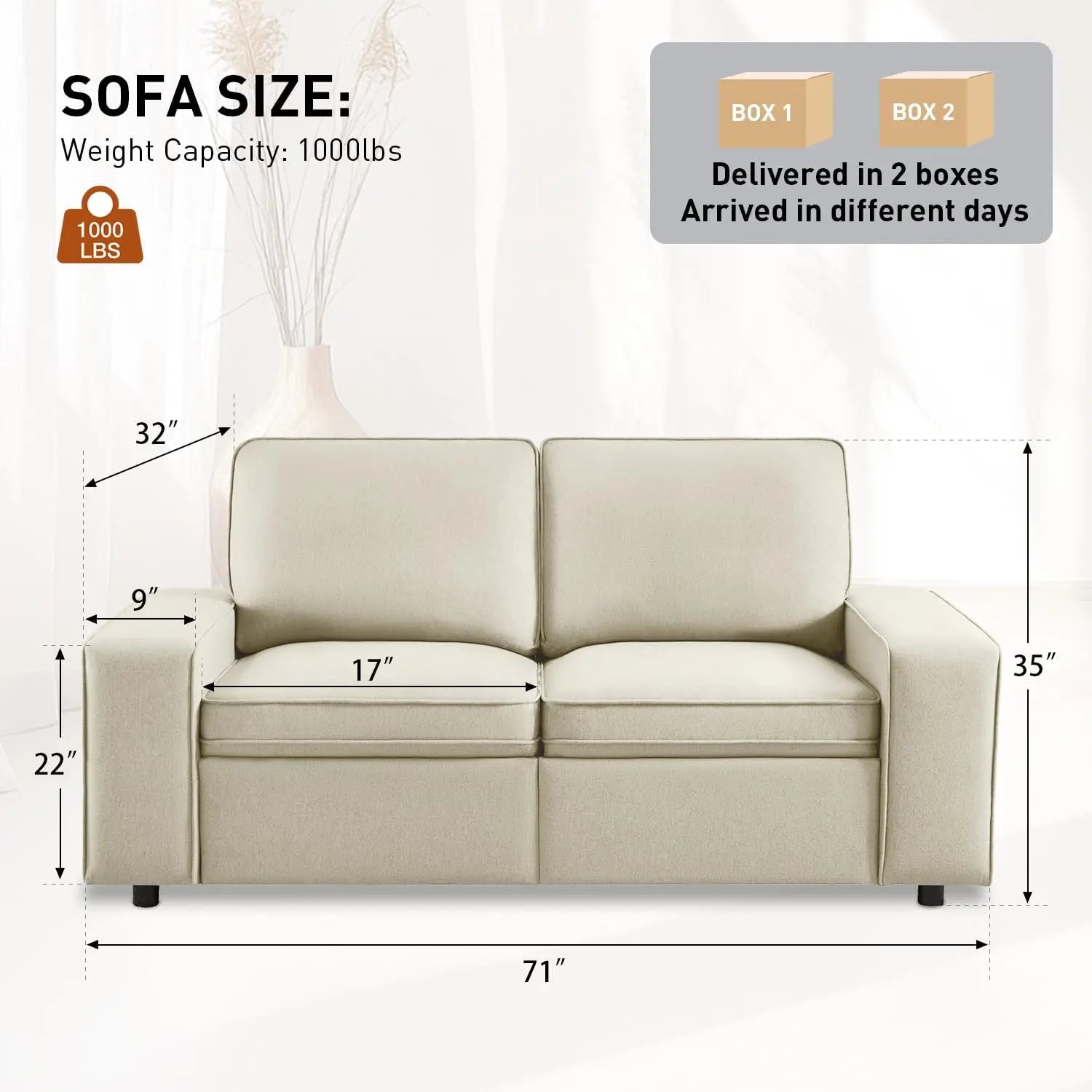 Modern 2-Seat Sofa with Storage, Side Pockets, and USB Charging Ports for Living Room and Office