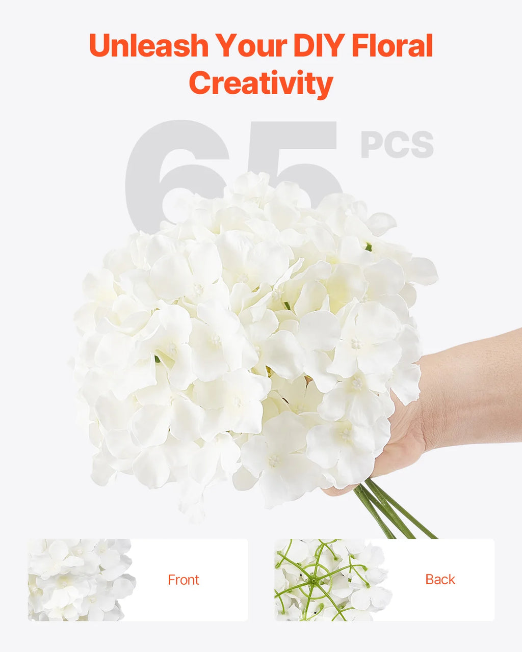 Artificial Flowers/ Real Looking White Silk Fake Hydrangea Bulk Faux/ Bridal Shower with Stem for DIY Wedding Bouquets