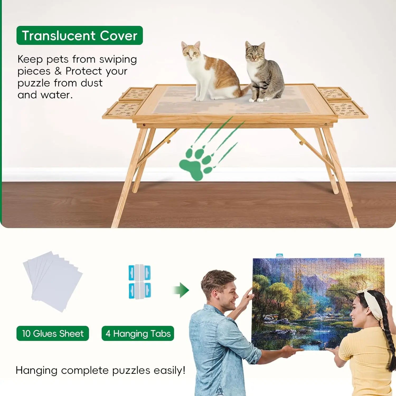 27.6" H Tall 2000 Piece Puzzle Table with Legs, 41" W x 28.5" D Large Wood Folding Jigsaw Puzzle Board with Cover for Adults