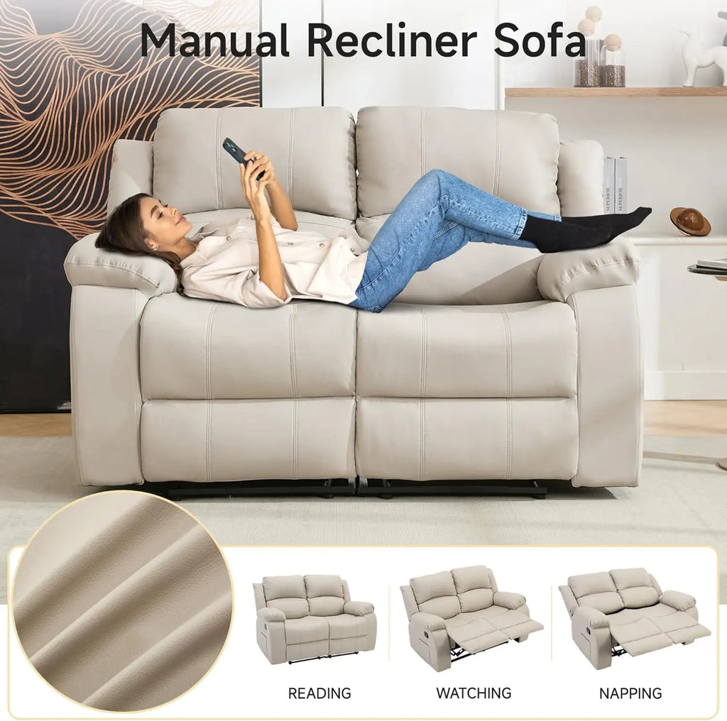 Reclining Loveseat Sofa Leather Recliner Couch 2 Seater Sofa, Home Theater Seating