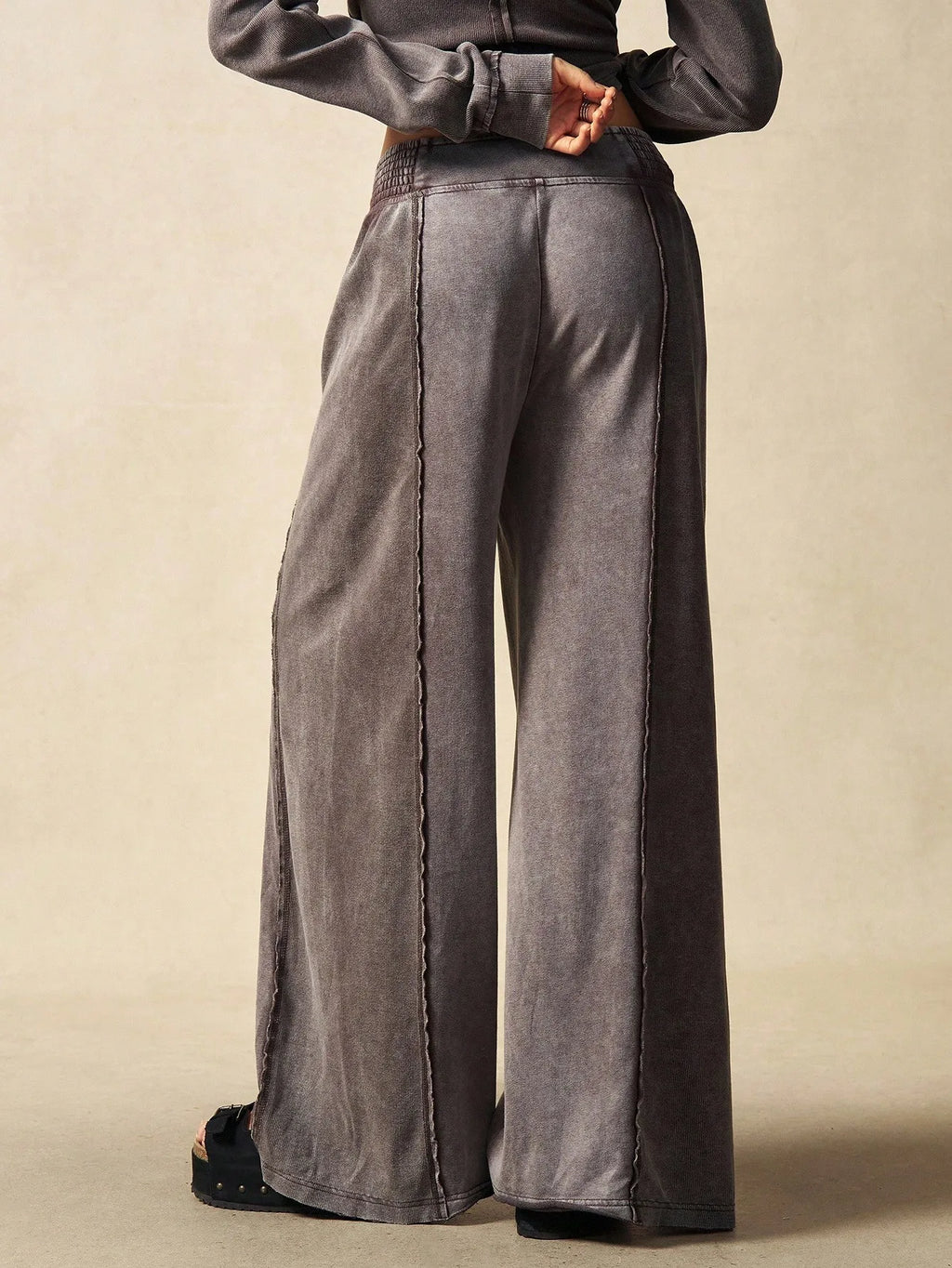 Boho Casual Ribbed Knit Women's 2-Piece Set, Autumn/ Winter Crop Top & Pants