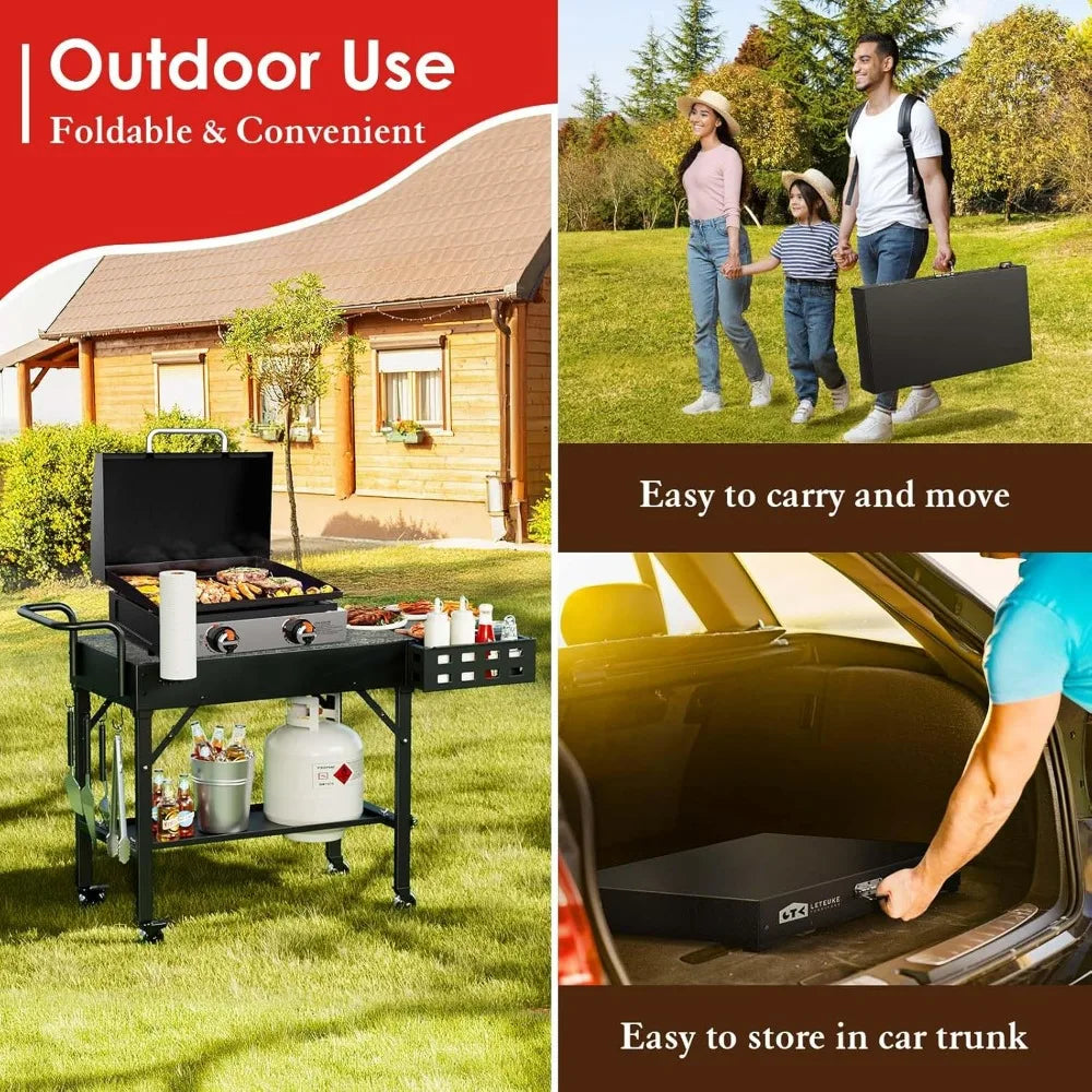 Portable Outdoor Folding Grill Table with Wheels for Blackstone Griddle and Ninja Grills