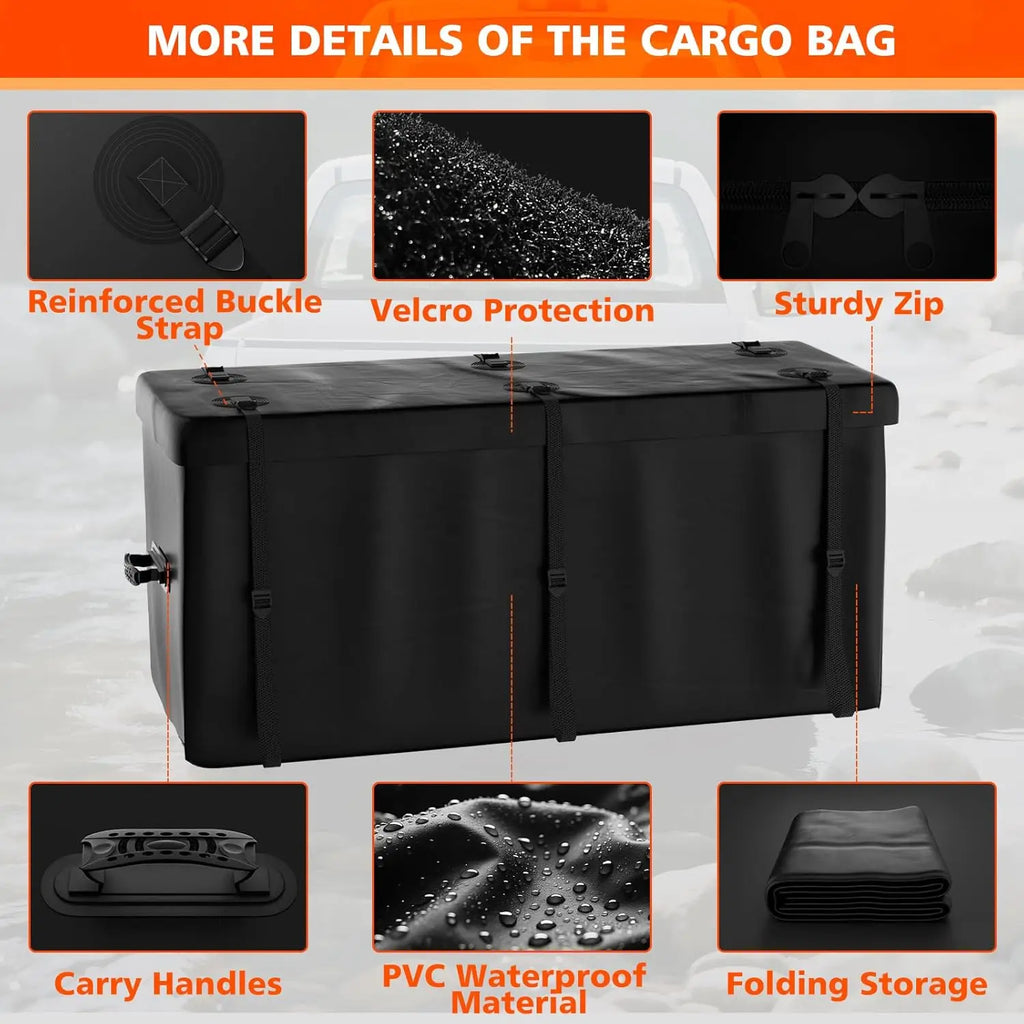 Hitch Cargo Carrier with 500 LBS Capacity, 60 x 24 x 14 Basket, Fits 2 Receivers, Includes Waterproof Bag and Cargo Net