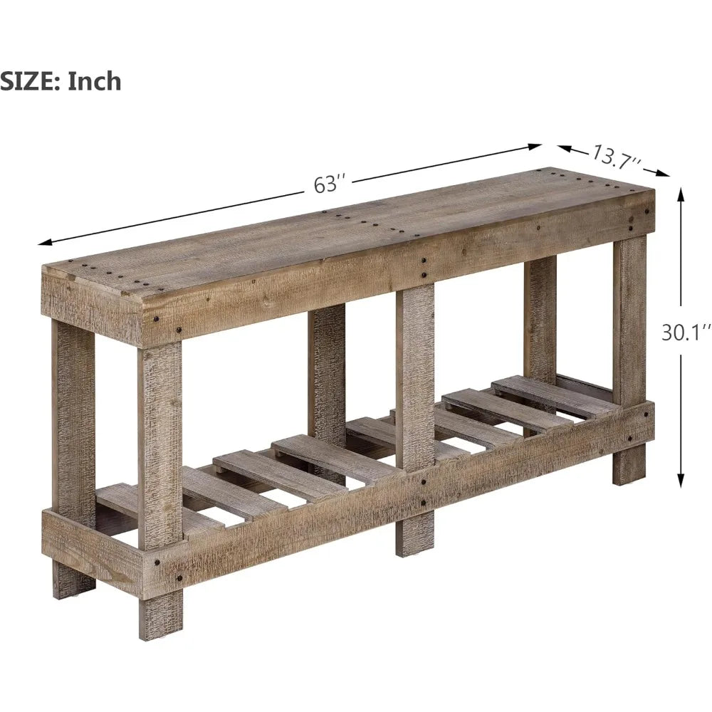 Farmhouse Rustic Wood Entryway Console Table 63-Inch Long Narrow Entry Sofa Table with Storage Shelf for Living Room Balcony