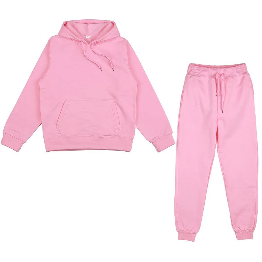 Two Piece Set Casual Fleece Tracksuit Women Winter/ Women's Set/ Oversized Hooded Long Sleeve Hoodie/ Sport Pants