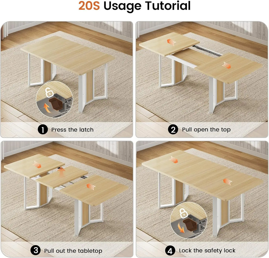 5-Piece Dining Table Set , 63" Extendable Kitchen Table , Dining Room Table with MDF Board & Metal Frame-Natural