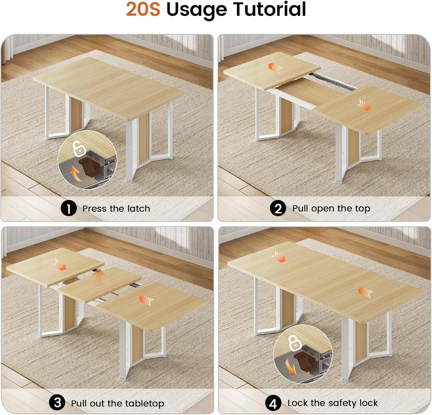 5-Piece Dining Table Set , 63" Extendable Kitchen Table , Dining Room Table with MDF Board & Metal Frame-Natural
