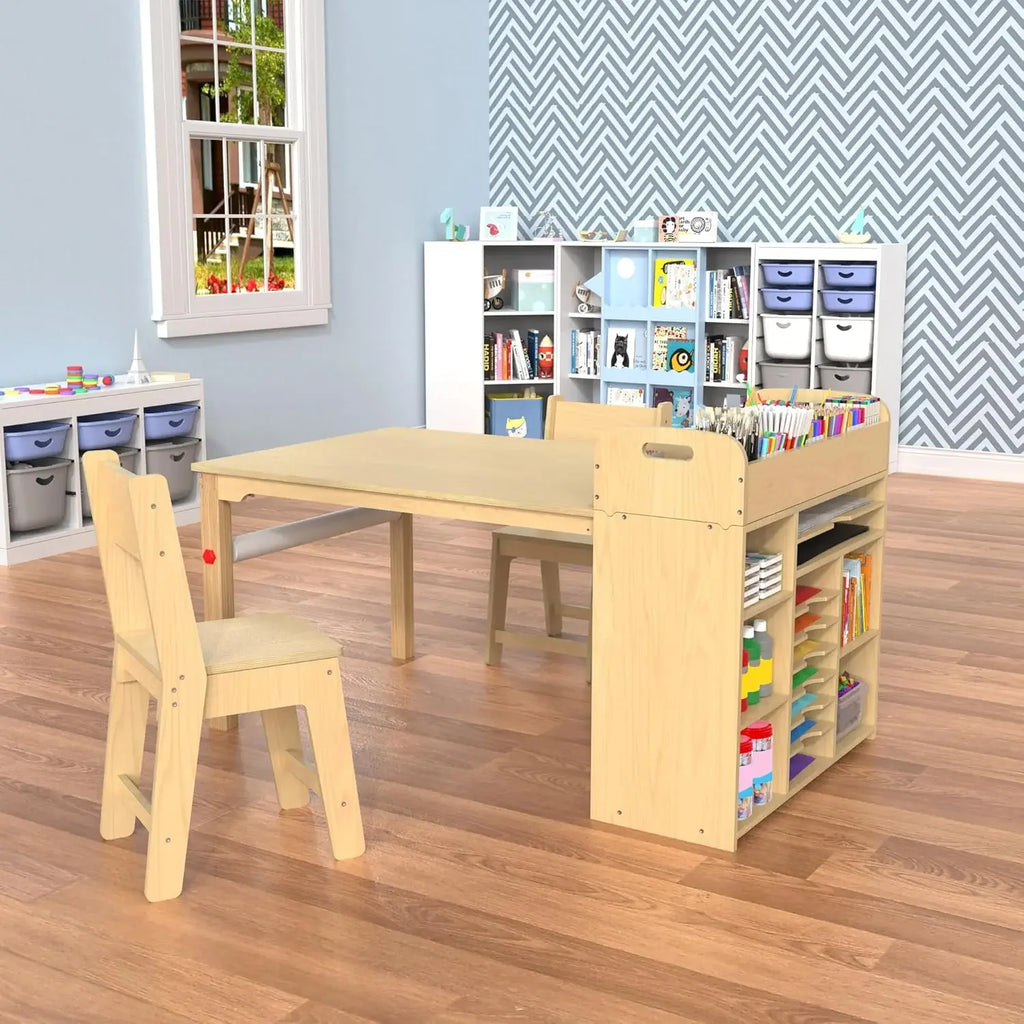 Kids Art Table and Chairs Set/ Craft Table with Large Storage Desk and Portable Art Supply Organizer for Children Ages 8-12