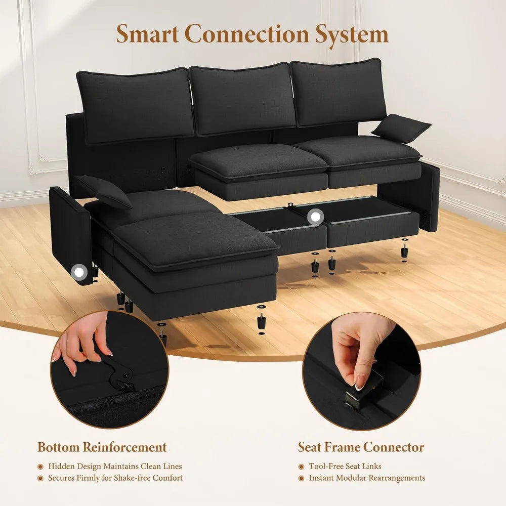 142" Cloud Couch Sectional Modular Sofa, Comfy Sectional Couch with Ottoman Deep Seat Chenille L Shaped Sofa, Modular Couches