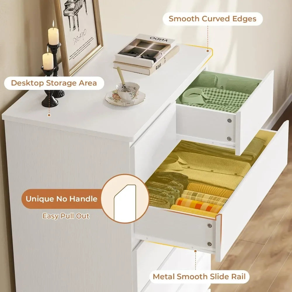 White Tall Dresser with 6 Drawers, 43.9" Tall Dressers & Chests of Drawers, Modern Wood Closet Organizer and Storage
