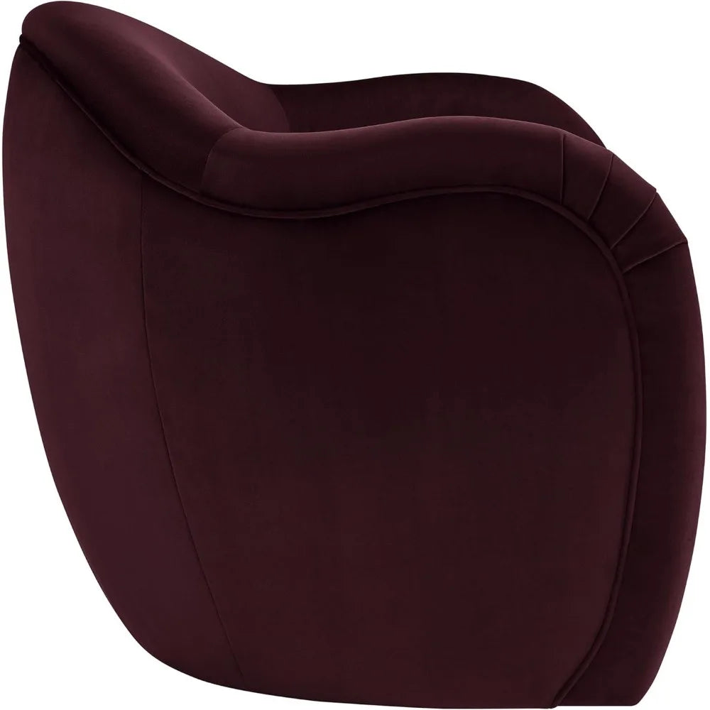 Barrel Chair with Performance Velvet Fabric in Mulberry – Upholstered Accent Armchair with Curved Backrest