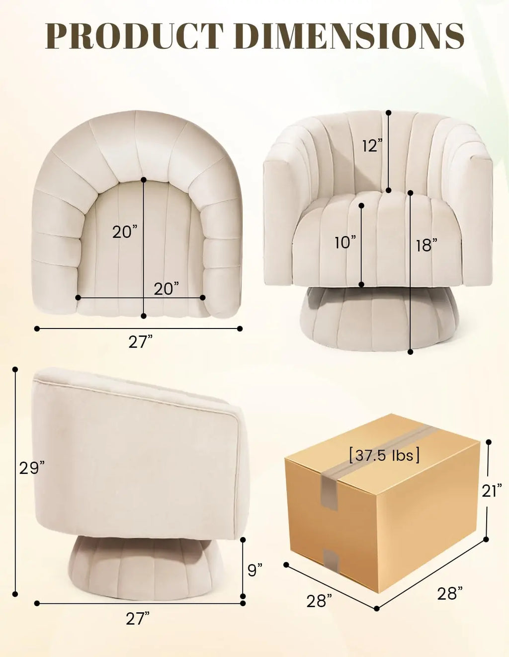 360° Swivel Accent Chair with Armrest Set of 2 Mid Century Tufted Velvet for Living Room/ Bedroom /Reading/ Beige