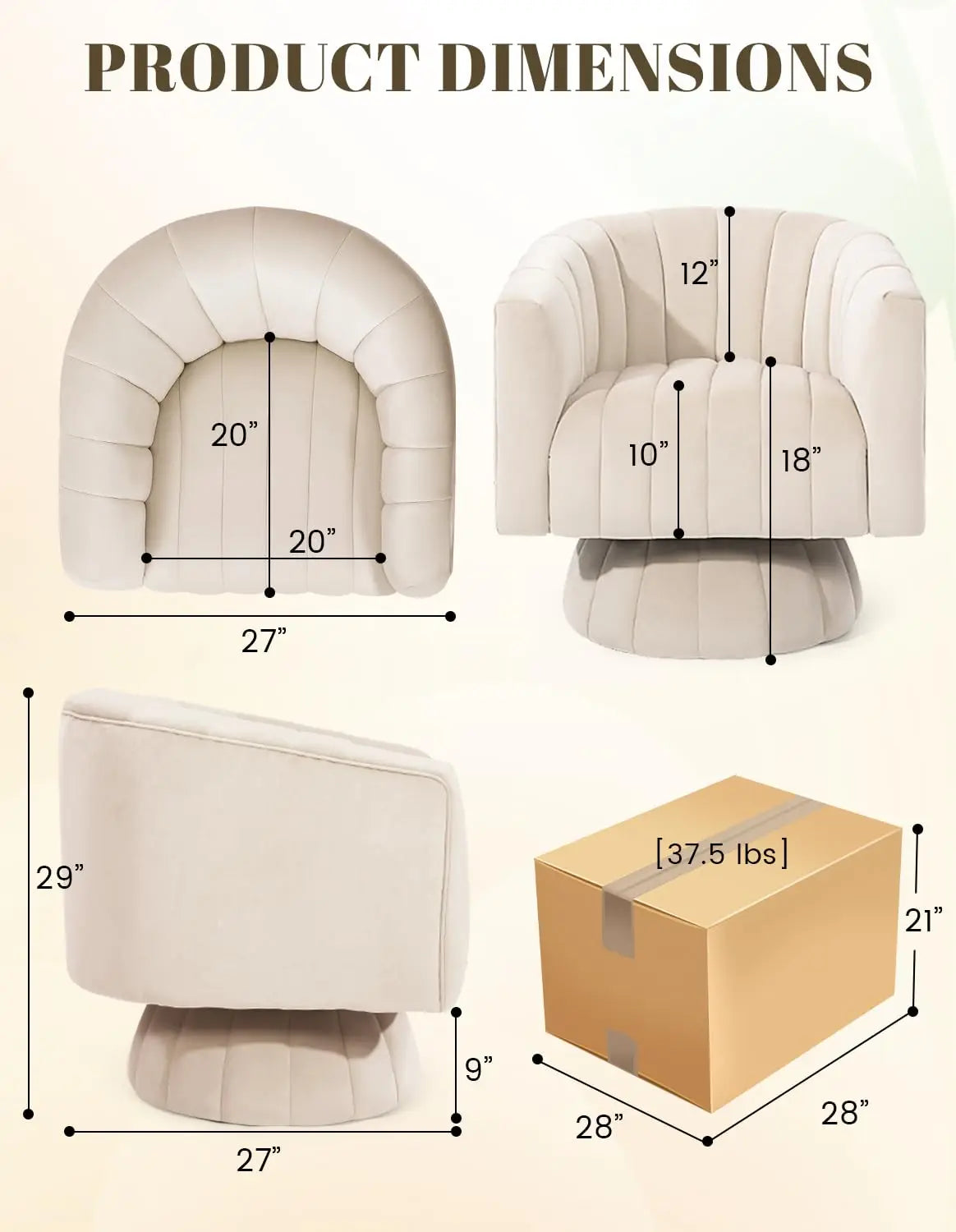 360° Swivel Accent Chair with Armrest Set of 2 Mid Century Tufted Velvet for Living Room/ Bedroom /Reading/ Beige