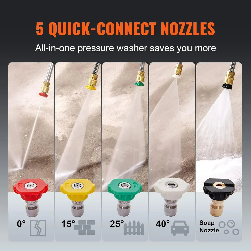 Gas-Powered Pressure Washer: 3400 PSI, 2.6 GPM, Spray Gun, Extension Wand, 5 Nozzles, Copper Pump