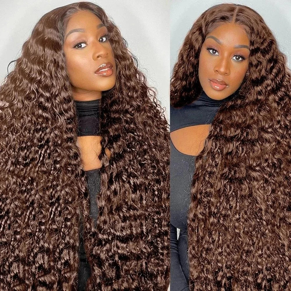 Chocolate Brown Curly Lace Front Human Hair Wigs 13X6 5X5 Lace Frontal Wig Brazilian Deep Wave Colored Bleached Wigs For Women