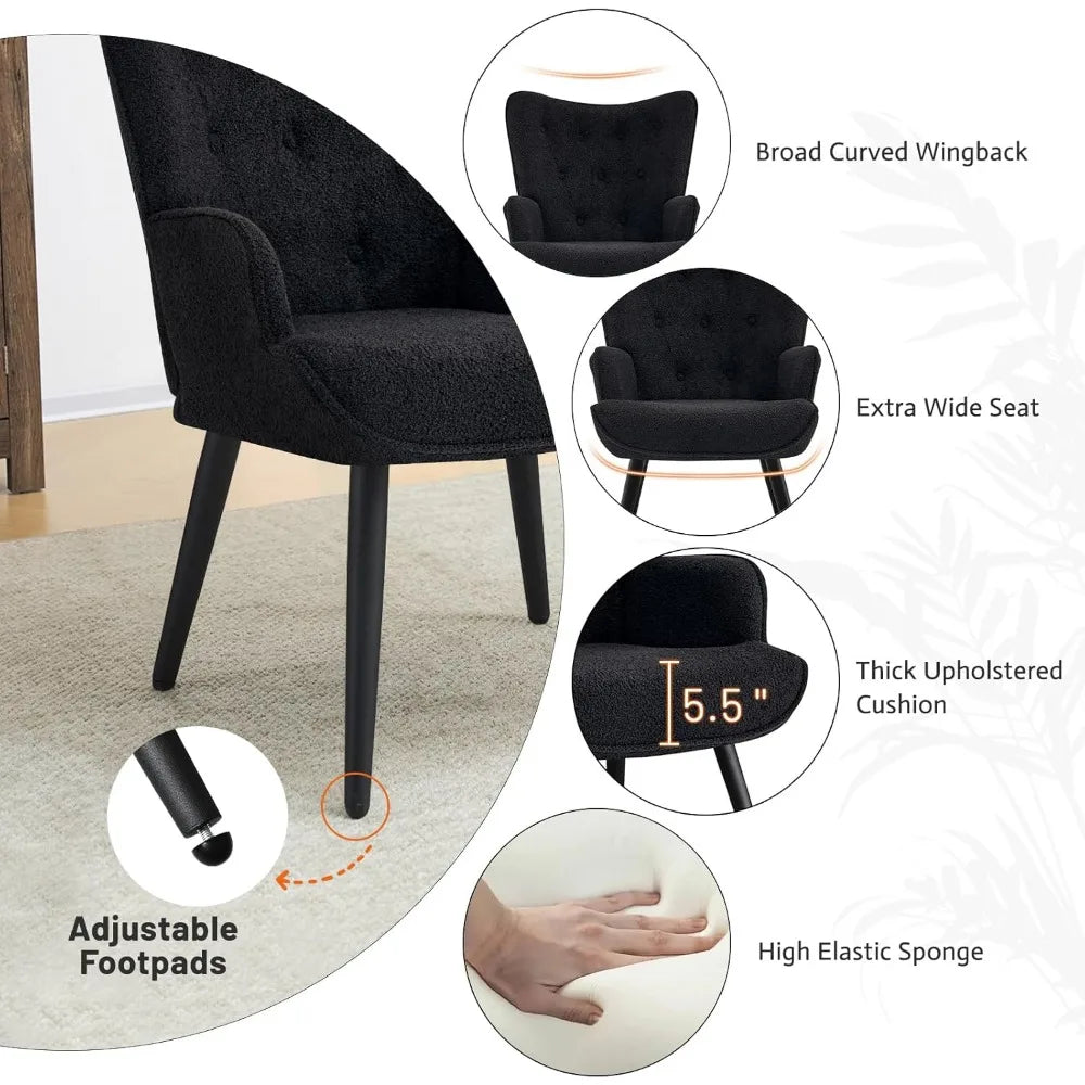 Boucle Accent Chair for Living Room, Upholstered Reading Chair with High Backrest, Tufted-Button Wingback Armchair