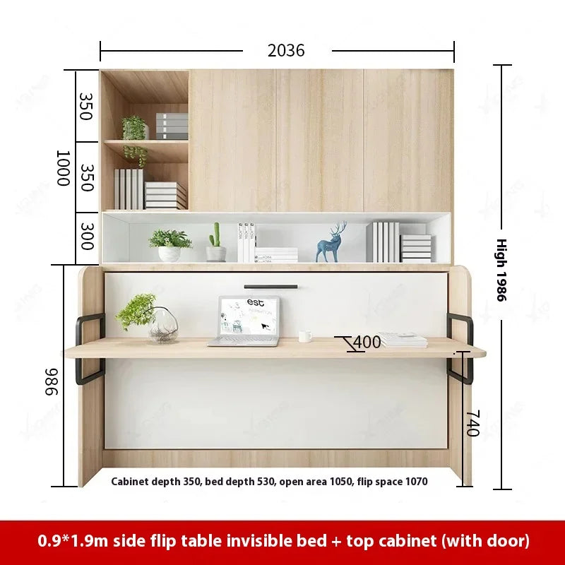 Multifunctional Invisible Desk Bed Bookcase Rotary Rollover Bed Wardrobe Integrated  Murphy Bed Bedroom Set Furniture
