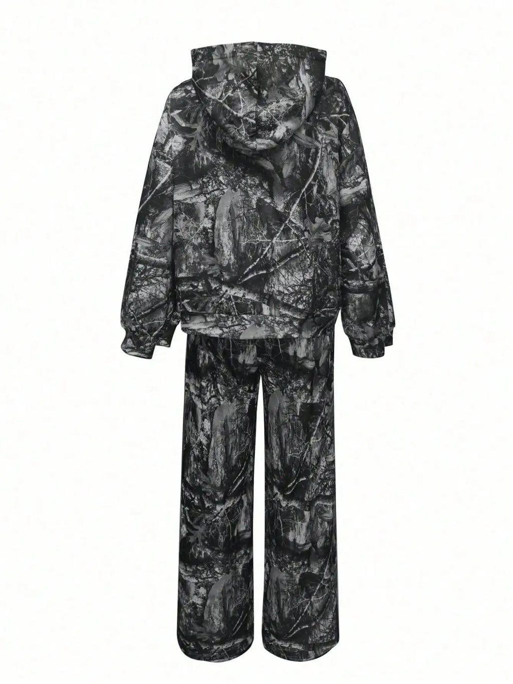 Women's Black Tree Branch Print Velvet Hoodie & Sweatpants 2-Piece Set