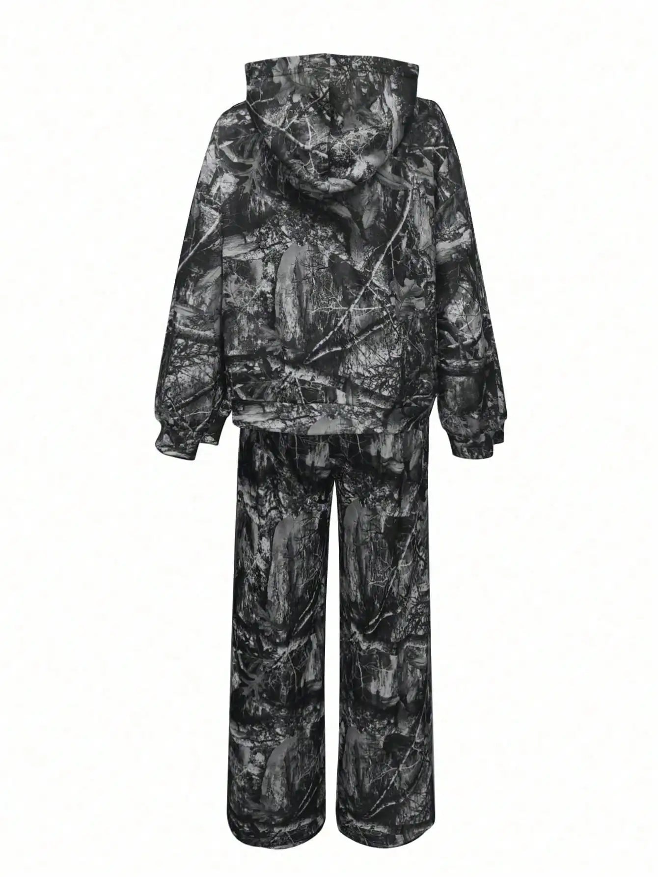 Women's Black Tree Branch Print Velvet Hoodie & Sweatpants 2-Piece Set
