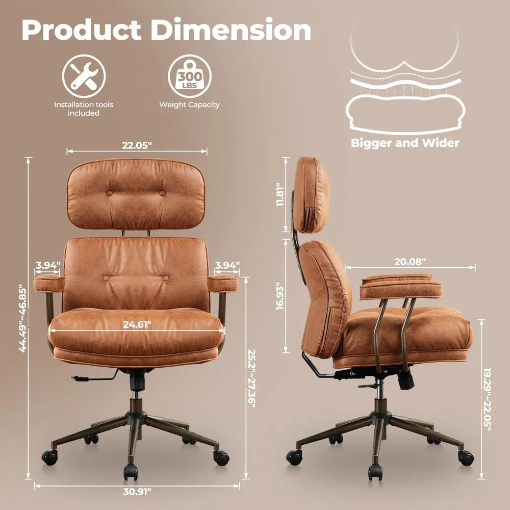 Ergonomic Home Office Chair, Faux Leather with Thickened Cushions, Comfy High Back/Swivel Rolling Executive Chair