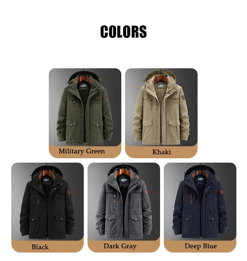 Thick Coat Winter/ Outdoor Running/ Sports/ Windproof/ Warm Fleece Hooded Cargo Jacket/ Men Removable Hood/ Thick, Warm Fleece Jacket