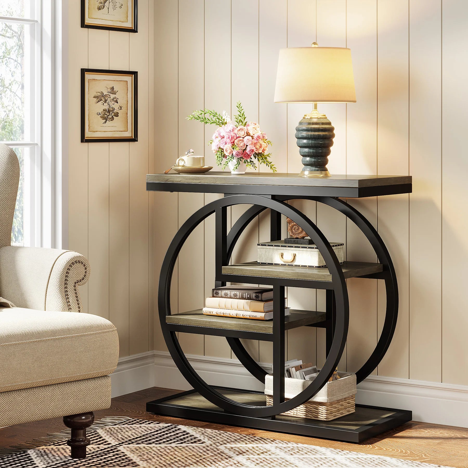 End Table for Living Room and Bedroom, 4-Tier Narrow Side Table with Storage Shelves