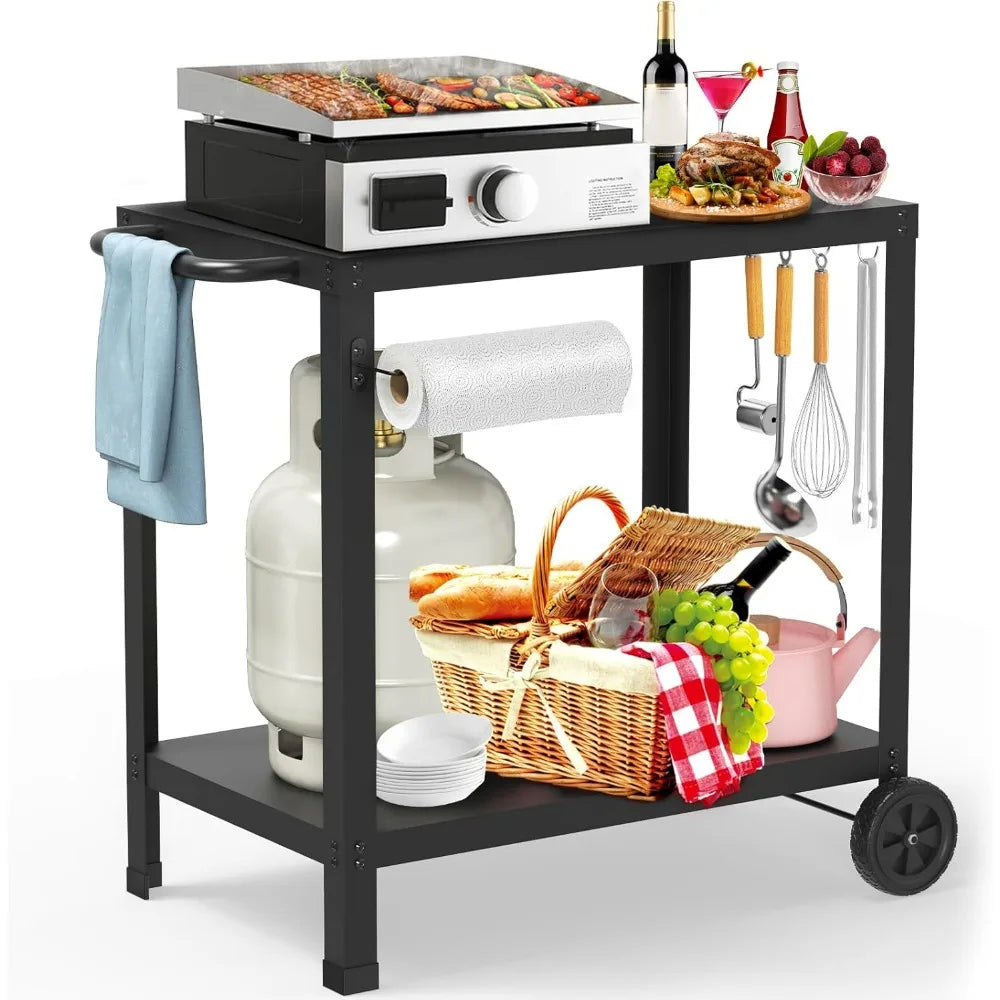 32x20 Inches Dual-Shelf Outdoor Grill Cart with Movable Pizza Oven for Patio Use
