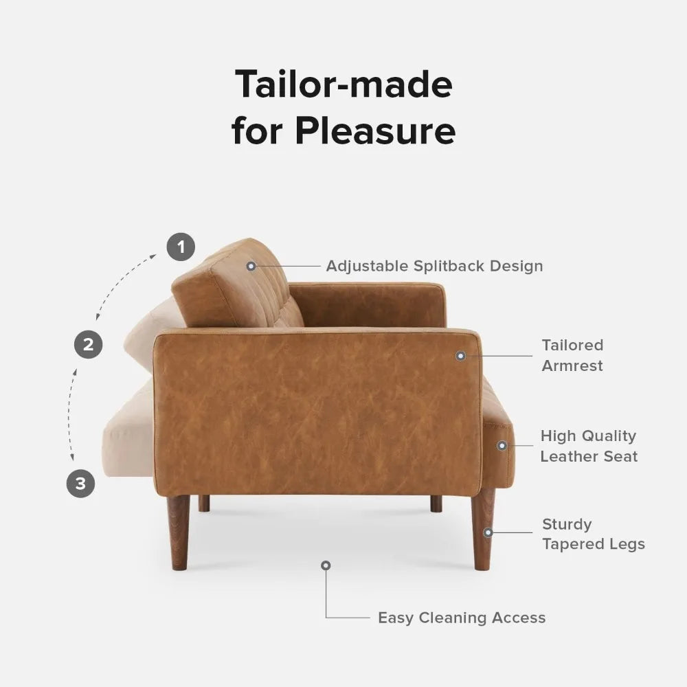 Aaron 76.8" Couch, Small Futon Sofa Bed, Sleeper, Loveseat, Mid Century Modern Futon Couch, Couches for Living Room