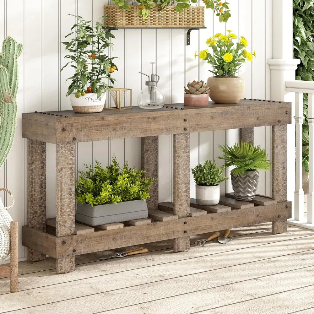 Farmhouse Rustic Wood Entryway Console Table 63-Inch Long Narrow Entry Sofa Table with Storage Shelf for Living Room Balcony