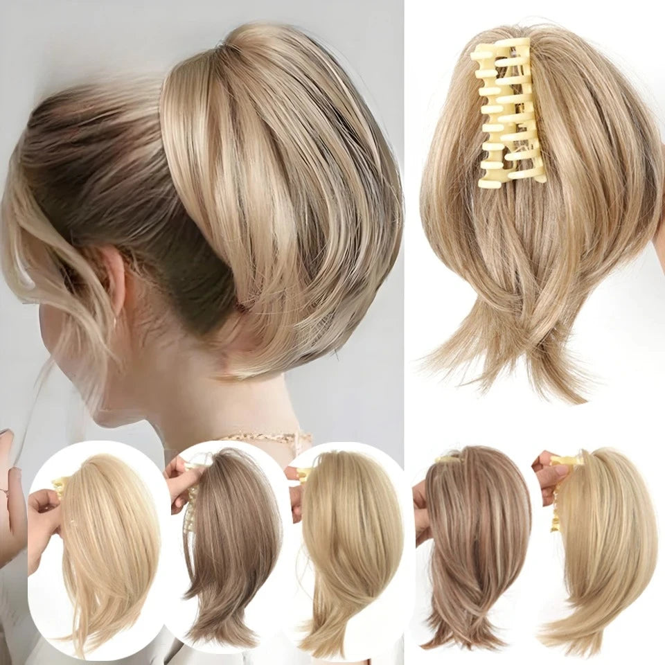 Synthetic Claw Clip Ponytail Hair Extensions/ Messy Short Straight Ponytail Blonde/ Brown Heat Resistant Pony/ Tail Fake Hair