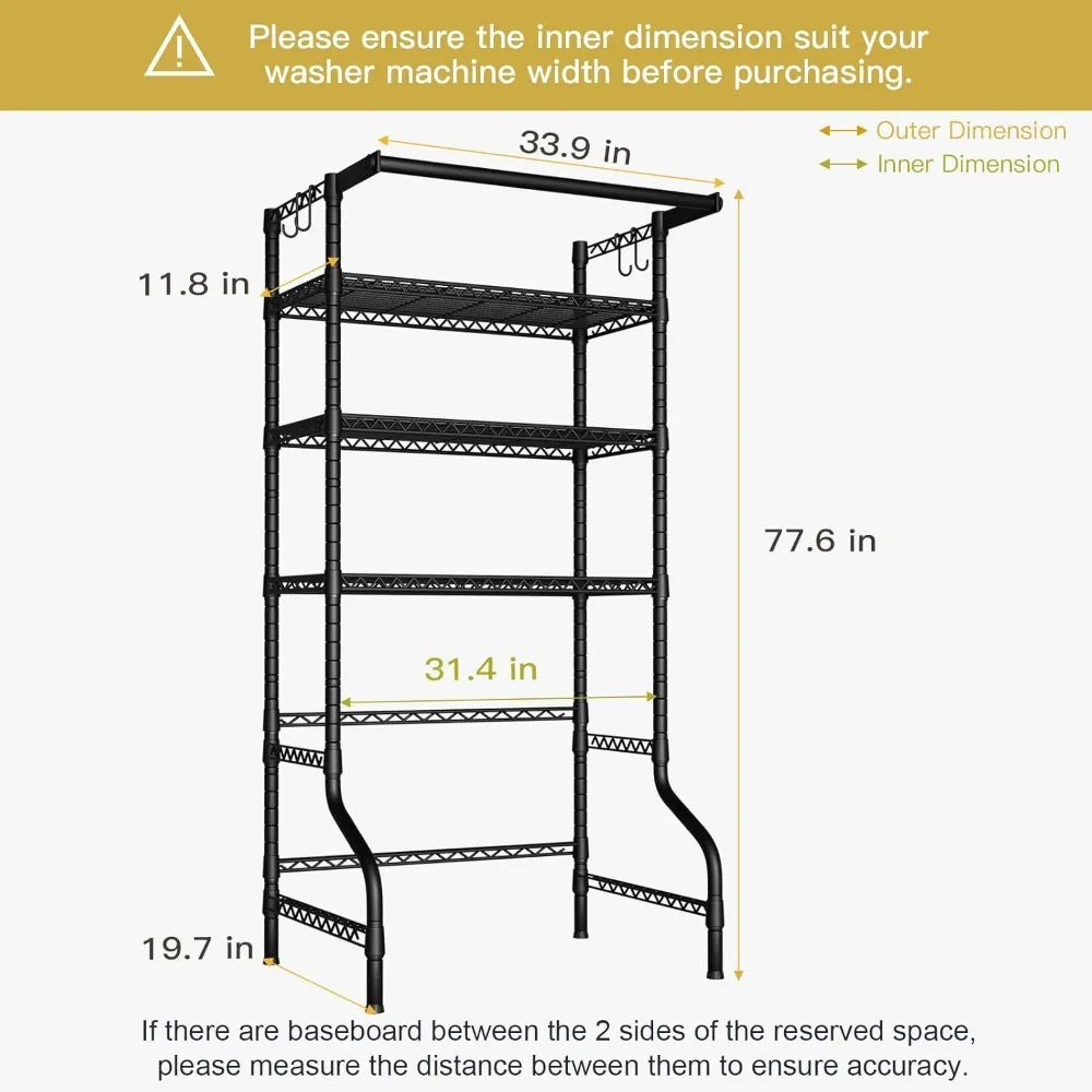 Freestanding Metal 3-Tier Laundry Room Storage Shelf for Clothes, Over Washer and Dryer Organizer