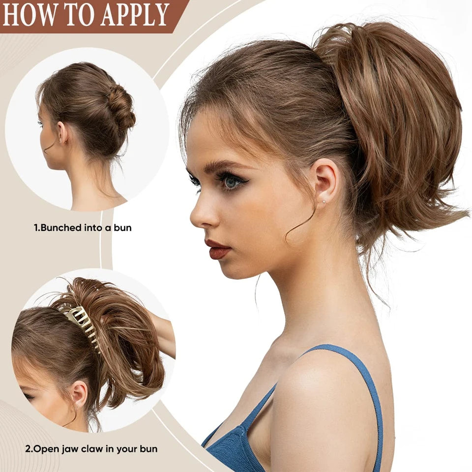 Synthetic Claw Clip Ponytail Hair Extensions/ Messy Short Straight Ponytail Blonde/ Brown Heat Resistant Pony/ Tail Fake Hair
