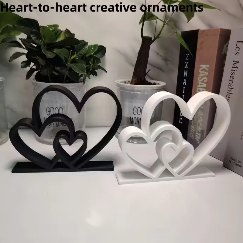 Heart-to-Heart Statue - Black & White Love Ornament, Desk & Bookshelf Decor, Valentine’s Gift, Home Decoration