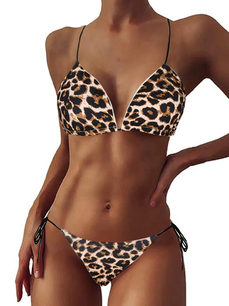 2 Pcs/Set Bikini Set Sexy Bikinis Bathing Suit/ Solid Color/ Halter Neck Strap/ Thong Women Swimsuit Set for Beach Swimwear