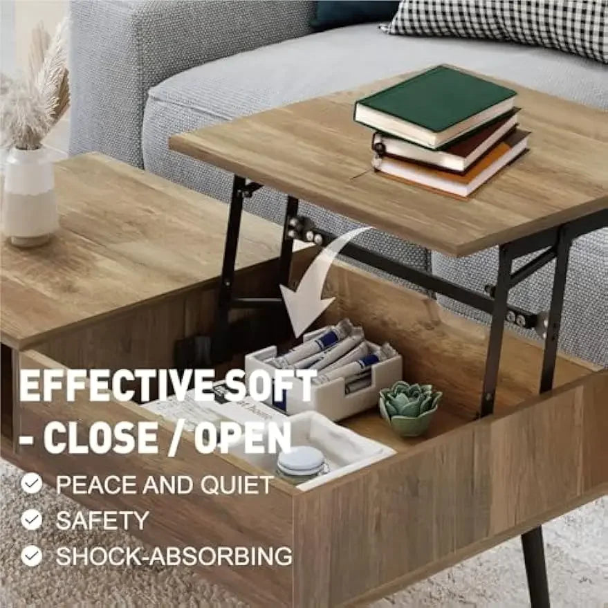 Coffee Table, 39" Lift Top Coffee Table with Hidden Compartment, Small Wooden Center Table for for Home, Living Room, Natural