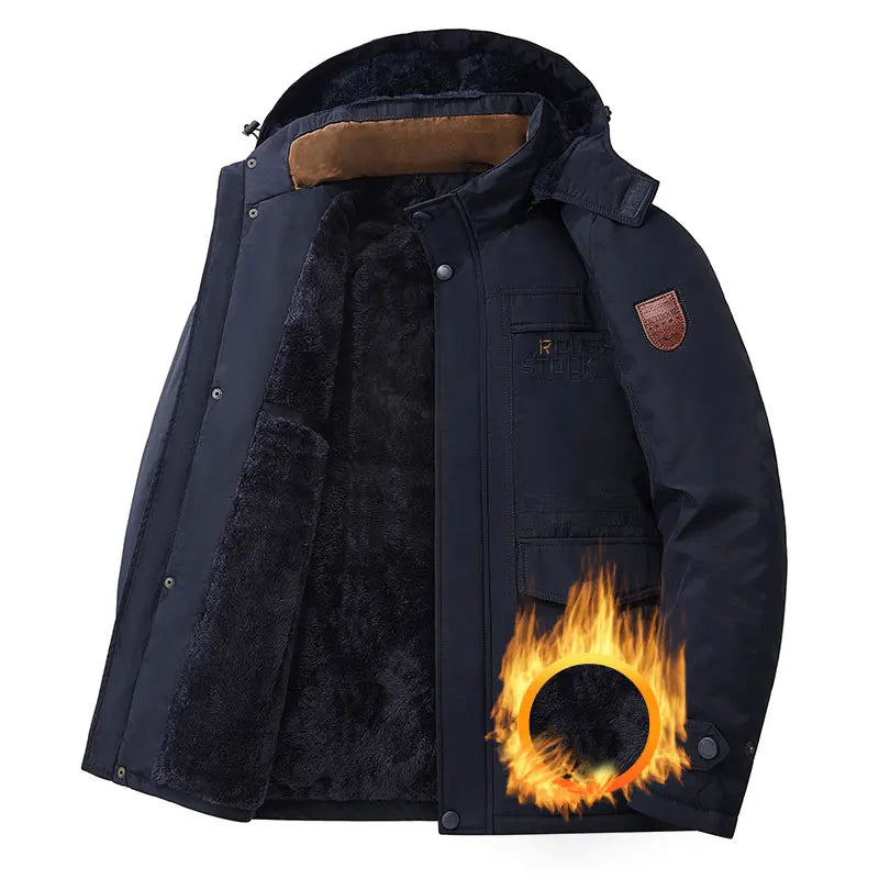 Thick Coat Winter/ Outdoor Running/ Sports/ Windproof/ Warm Fleece Hooded Cargo Jacket/ Men Removable Hood/ Thick, Warm Fleece Jacket