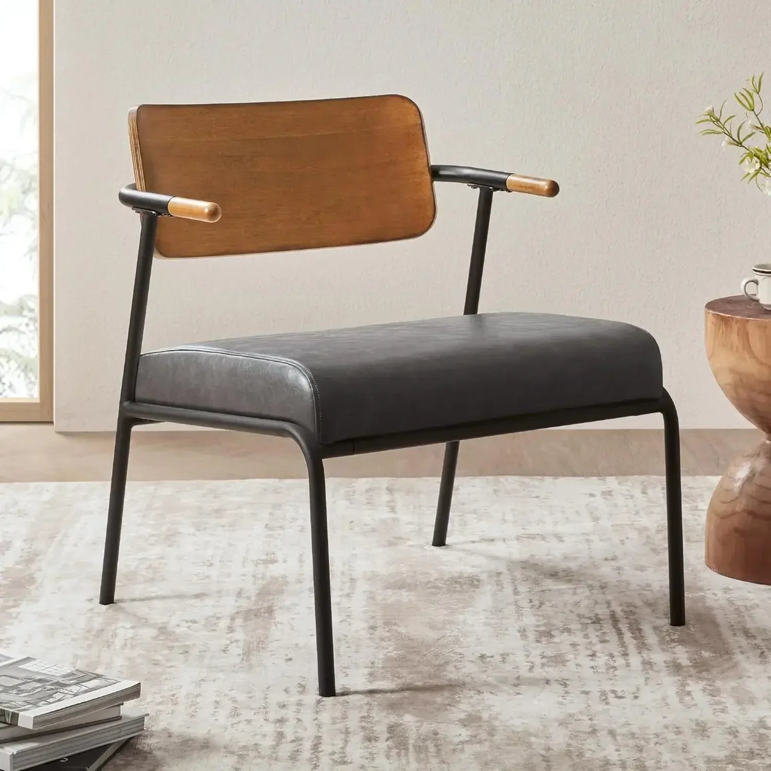 Accent Chair Set of 2, Mid-Century Modern Chair, Upholstered Lounge Armchair with Metal Frame & Removable Cushion