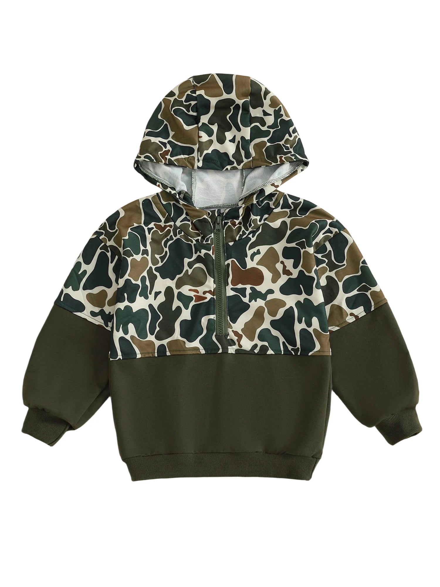 Children s Camouflage Print Half Zip-up Long Sleeve Hooded Sweatshirt/Casual Toddler Pullover Jacket Coat for Girls/Boys