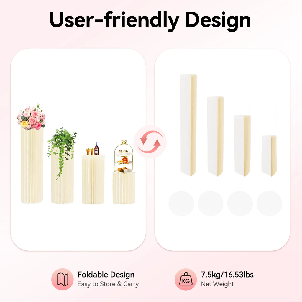 4 Pieces Wedding Flowers Stand Foldable Cardboard Cylinder Centerpiece Display Vase 40/60/80/100cm for Wedding Party/ Garden Decoration