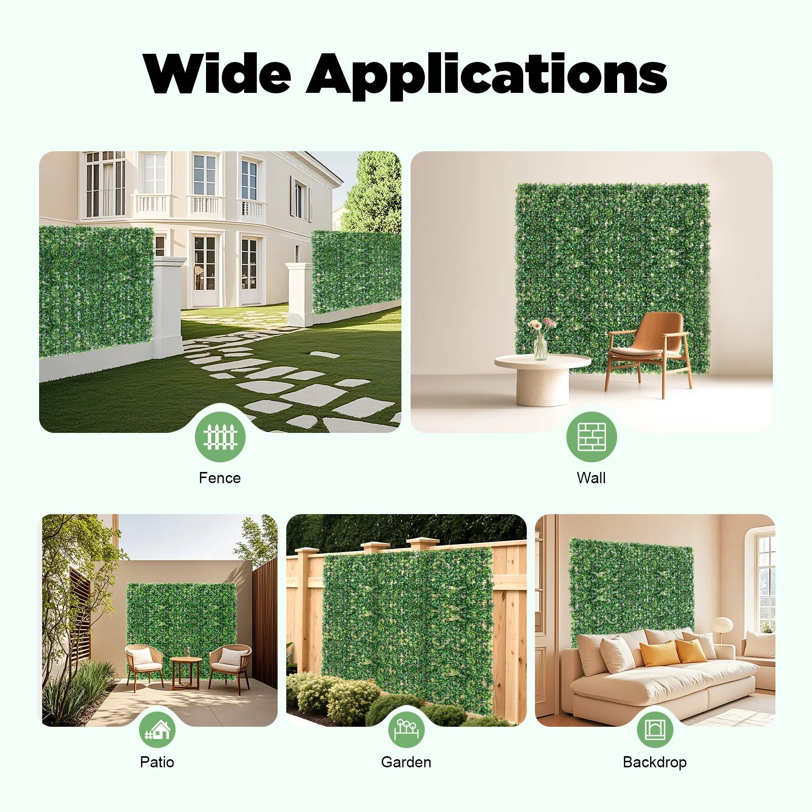 Artificial Greenery Wall Panel 12 Pack, 23.6x15.7in Faux Plant Mat with High Density PE, Privacy Fence Screen for Garden/ Patio