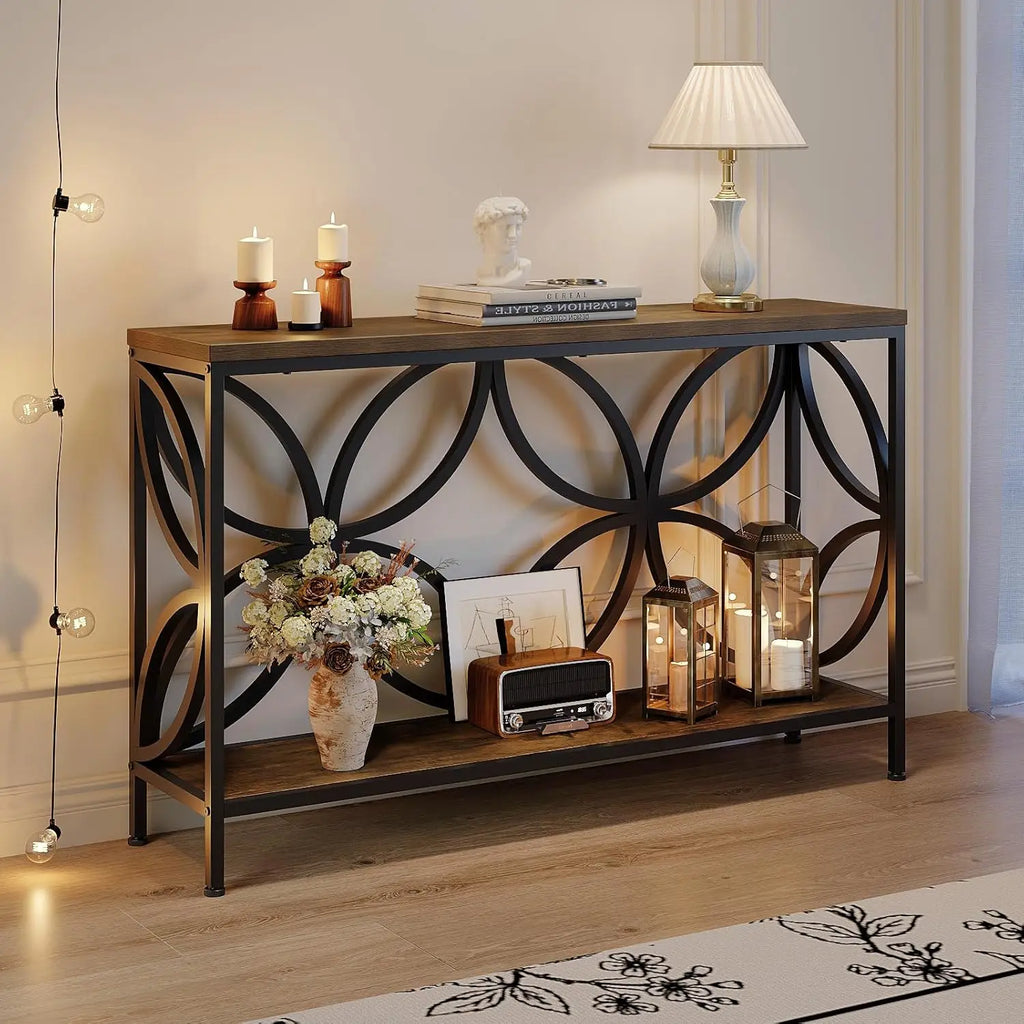 Narrow Sofa Table 47.2 Inch,Industrial Sofa Table Behind Couch,Vintage Entry Console Table with Storage for Entryway,Living Room